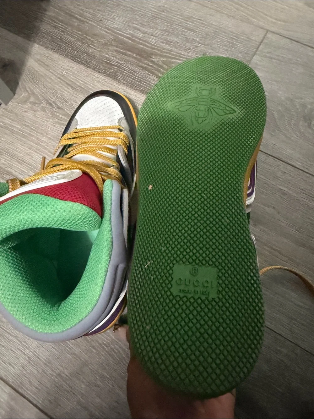 Gucci Men's Multi-Color High-Top Sneakers with Gold Laces